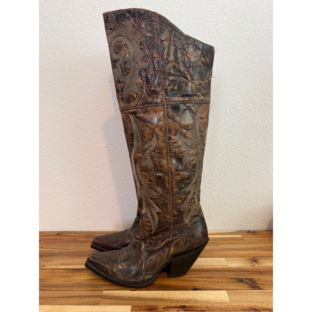 Dan Post Jilted Over The Knee Tall Western Boots Distressed Brown Size 9.5